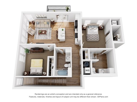 Floor plan for 2 beds, 2 baths, 1124 sqft